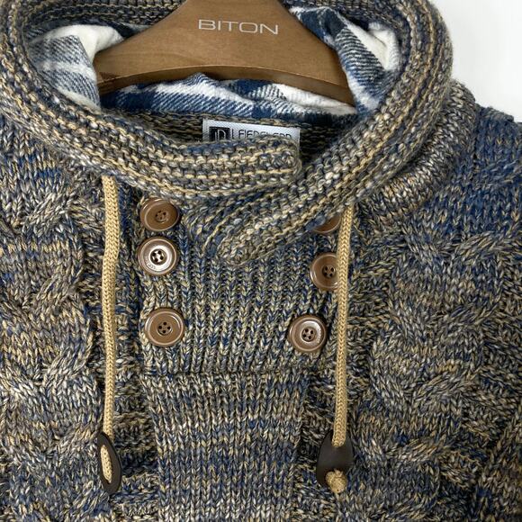 NWOT LEIF NELSON Hoodie Sweater L Aztec Cable-Knit Mock-Neck Drawstring Wool - Picture 6 of 14